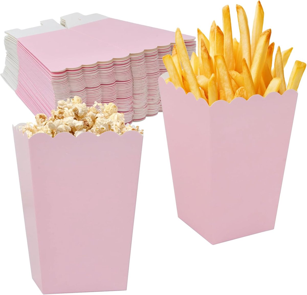 SnelShoppen - 50 Stuks Kleine Popcorn Dozen - Roze Popcorn Tassen - Ideaal voor Feest, Bruiloft, Verjaardag, Carnaval, Filmavond - Compact en Gemakkel