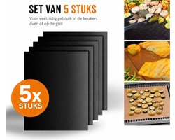 BBQ Oven Bakmat - Set van 5 - Bakmat Oven- Non-stick bakmat - Ovenmat - Zwart - Barbeque Accessoires - Bakmatten - Herbruikbaar - Oven Bakmat - Anti-aanbak