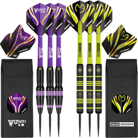 WINMAU Darts Michael 'MvG' Van Gerwen Vs Simon 'The Wizard' Whitlock | Twin Set | 22g Steeltip messing darts Set met vluchten en schachten (stengels) van Winmau — afbeelding 4