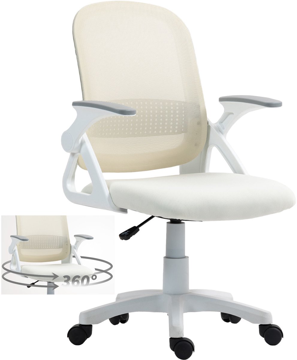 TEKROA® Ergonomische Bureaustoel - bureaustoelen voor volwassenen - Mesh Bureaustoel met Opklapbare Armleuningen en Lendensteun -360° rotatiefunctie