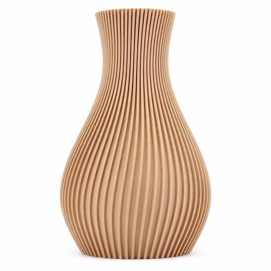 Design Vaas met Organische Vorm-Geribbeld Reliëf-Bruin-Moderne Woondecoratie-Japandi