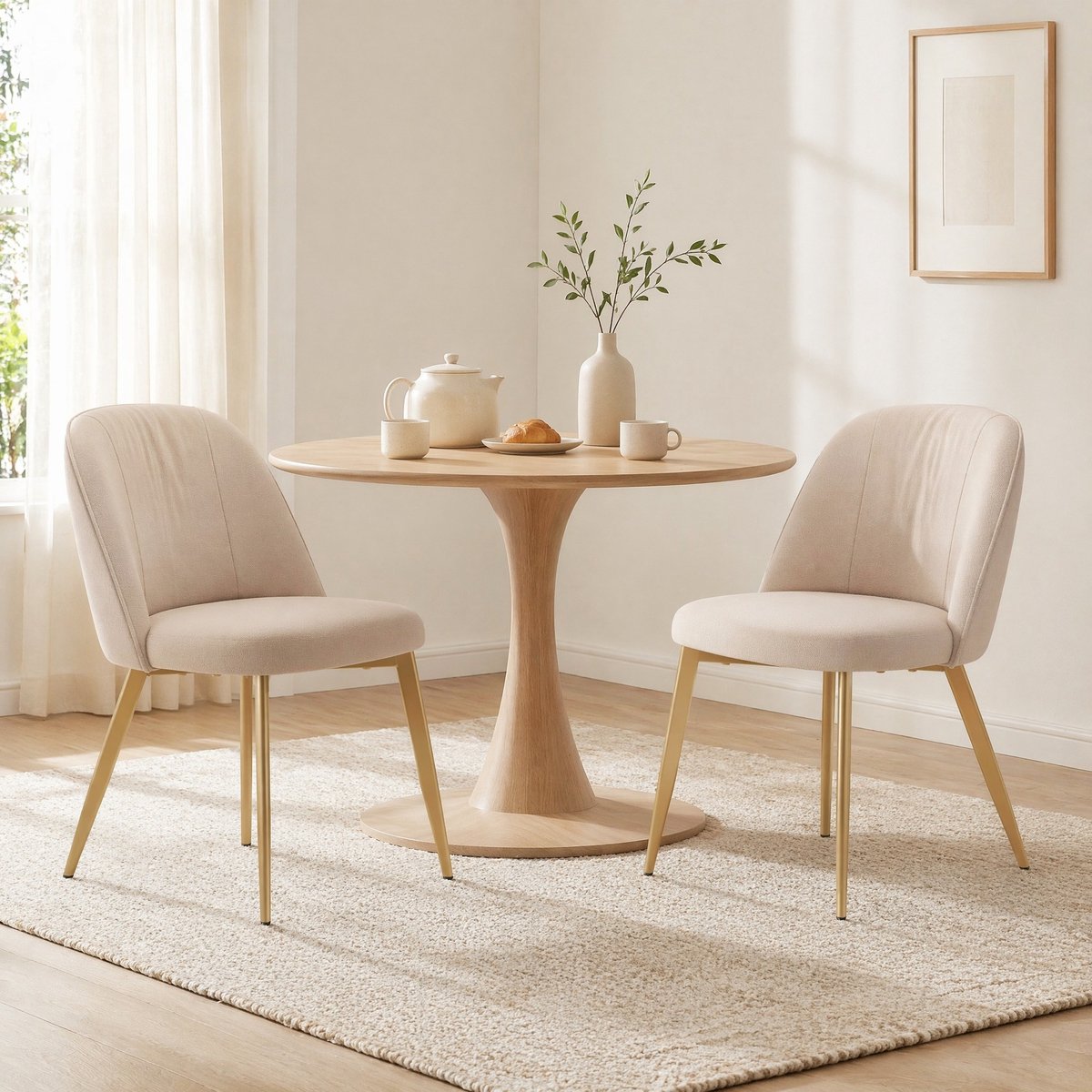 MODENUIT Eetkamerstoel 80 x 53 cm - Set van 2 Met Halfomsloten Rugleuning - Voor Eetkamer - Fluweel Beige