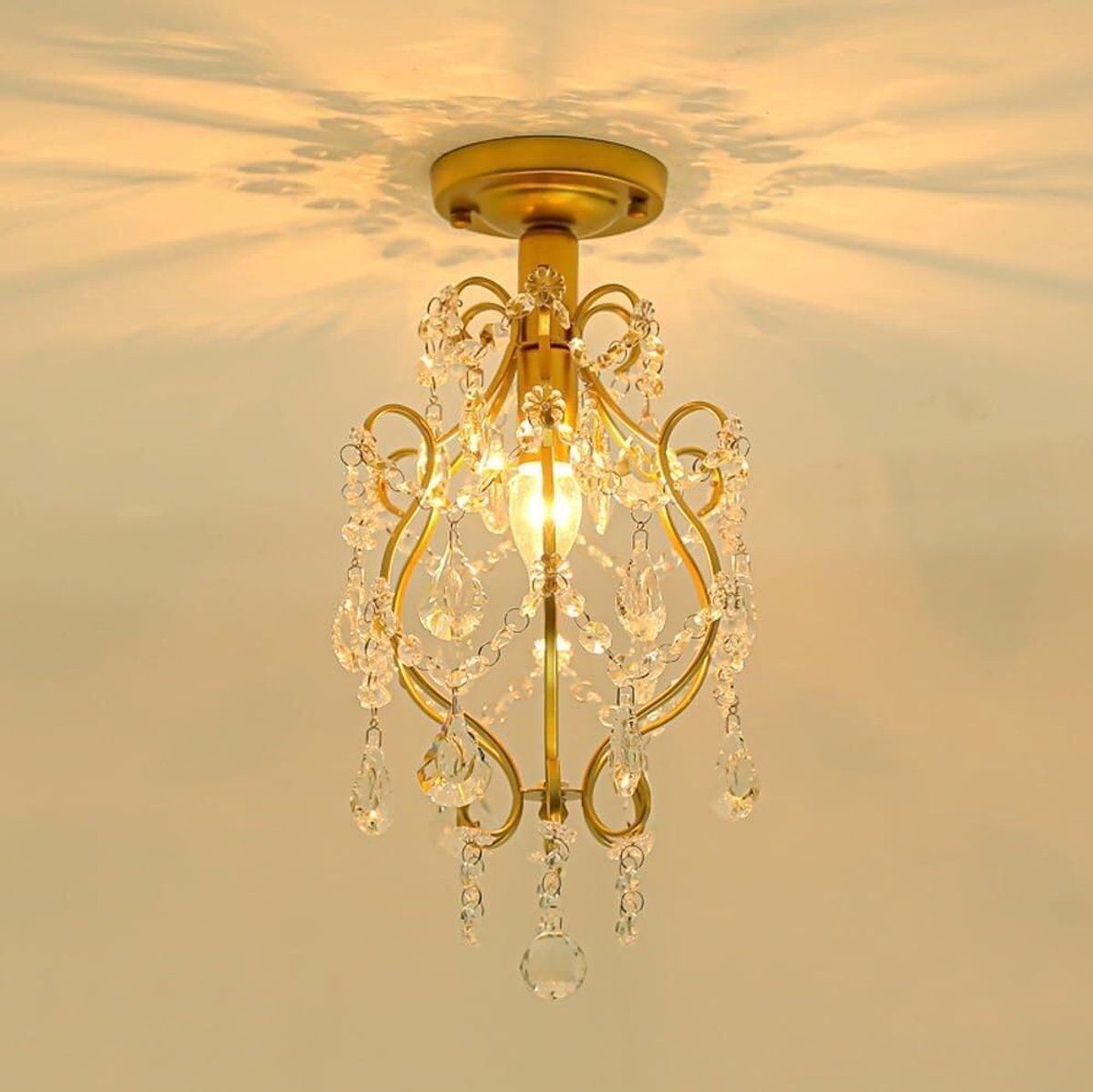 KZQ Vintage Kristal Hanglamp - E14 Fitting - Plafondlamp - Voor Slaapkamer Woonkamer Hal - Goud