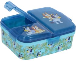 Bluey Kinderlunchbox – Broodtrommel met 4 vakken voor kinderen vanaf 4 jaar - Vaatwasserbestendig & BPA-vrij - Blauw/Turquoise