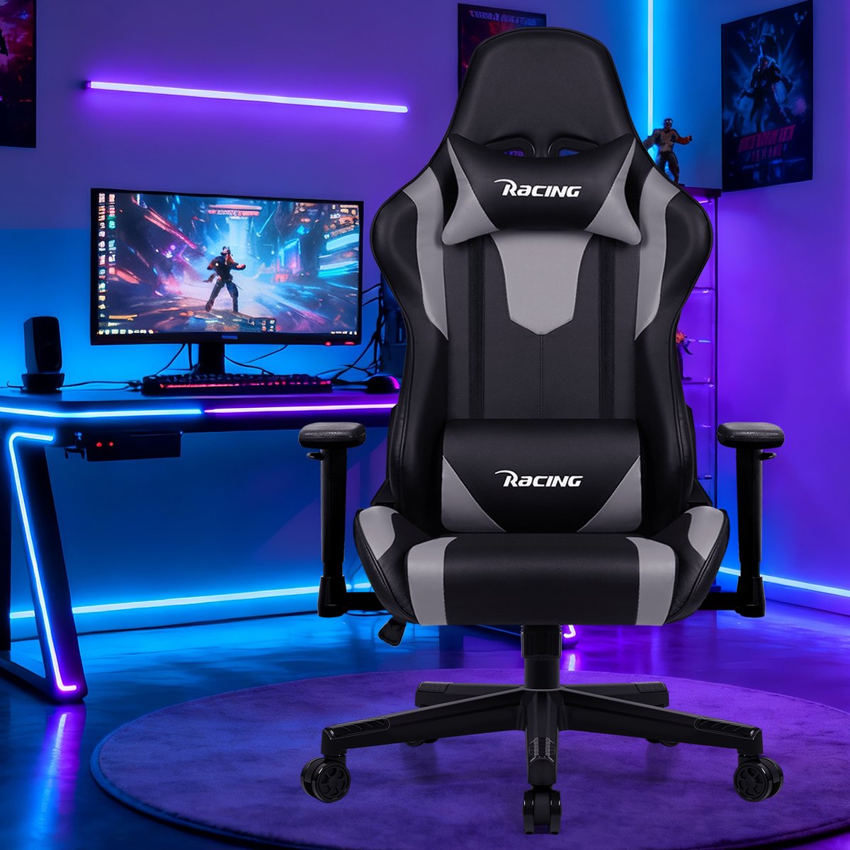 Bol.com Elekiatech Gaming Stoel – Gamestoel met 90°-170° Verstelbare Rugleuning – Racing Style – Max. 150 kg – Groente/Zwart aanbieding