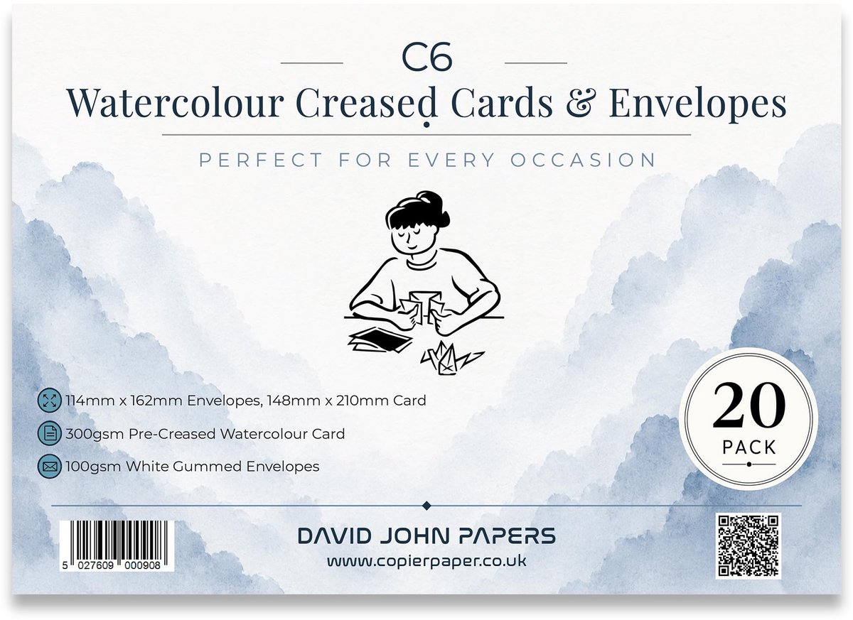 SnelShoppen - Aquarel Gevouwen Blanco Wenskaarten A6 - 20 Stuks met Witte Enveloppen voor Feest, Verjaardag, Bedankjes en Creatieve Projecten