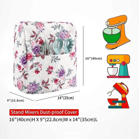 Mixerhoes Keuken - Apparaathoes - Apparaten Beschermen - Met Opbergvakken - Voor 5-8 Liter - Bloemenprint — afbeelding 4