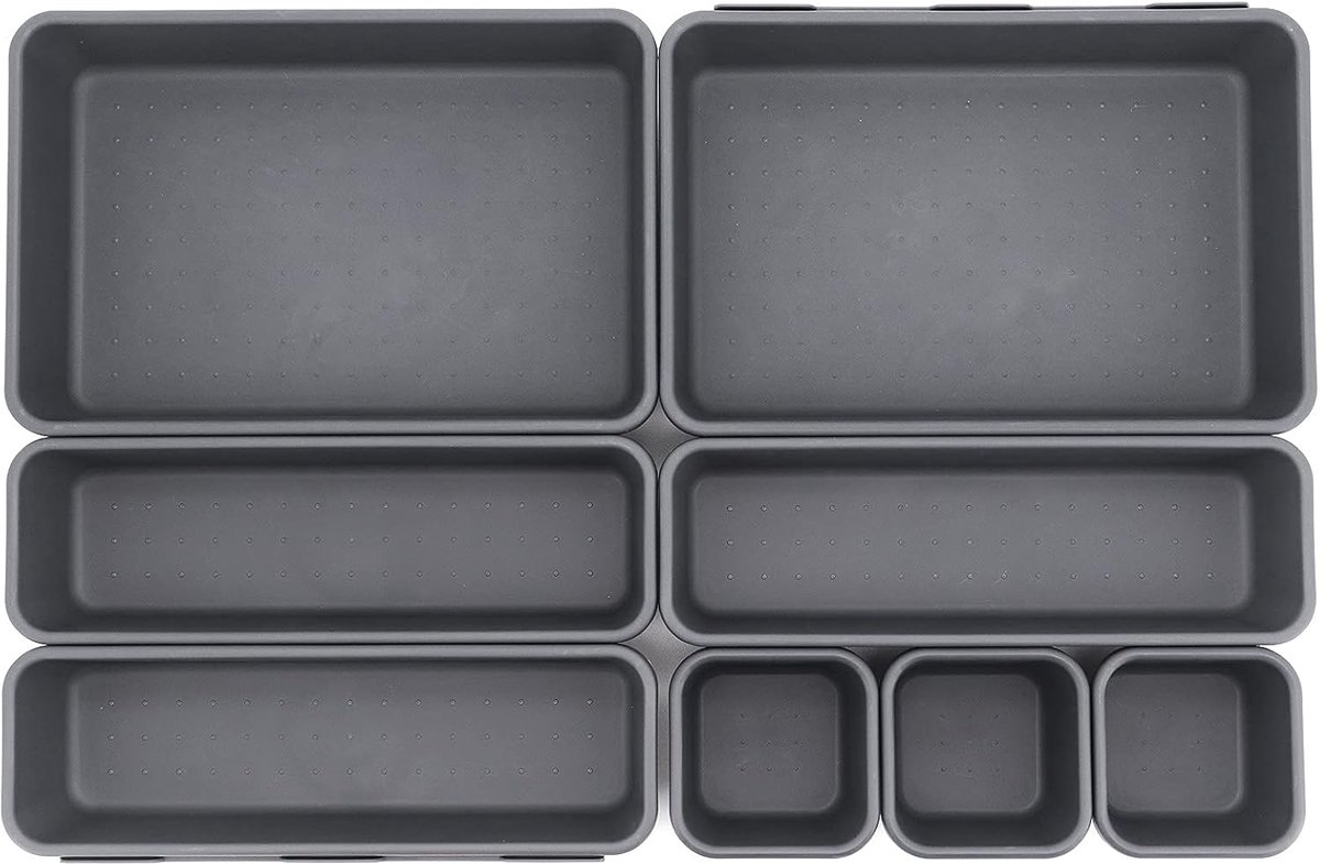 SnelShoppen - 8-delige Desk Drawer Organizer Set - Interlockende Ladeverdeler - 3 Maten - Multifunctionele Opbergdozen voor Keuken, Kantoor, Make-up,