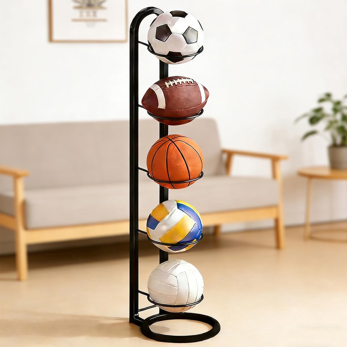 SnelShoppen - Ball Stand met 5 Niveaus, Verwijderbare Ballenhouder, Voetbal Verticale Ballenhouder, Wandmontage, Sportuitrusting, Organiser voor Baske