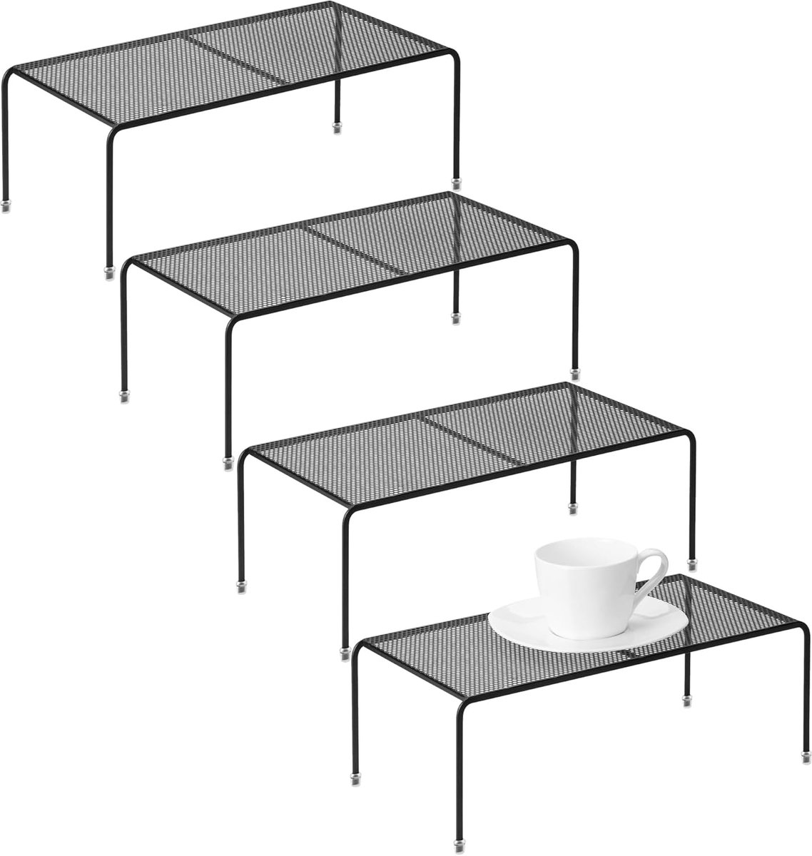 SnelShoppen - Set van 4 Keuken Kast Organiser Planken, Metalen Opbergrekken voor Aanrecht met Antislip Rubber Voeten, Zware Kwaliteit voor Pantry, Koe