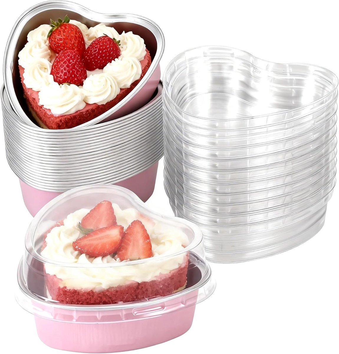 SnelShoppen - Hartvormige Cakeblik Mini-Broodvormen 24-delig Roze Cupcakevormpjes met Deksels, Multifunctioneel voor Bakken, Cheesecakes, Moffins, Val