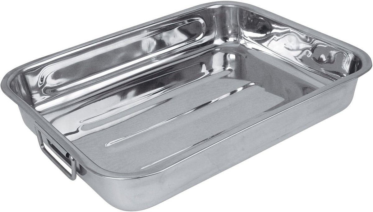 SnelShoppen - Roestvrijstalen Braadplaat 35x26x6.5 cm voor Oven, Grill en BBQ - Perfect voor Feest, Camping en Tuin - Duurzaam en Makkelijk Schoon te