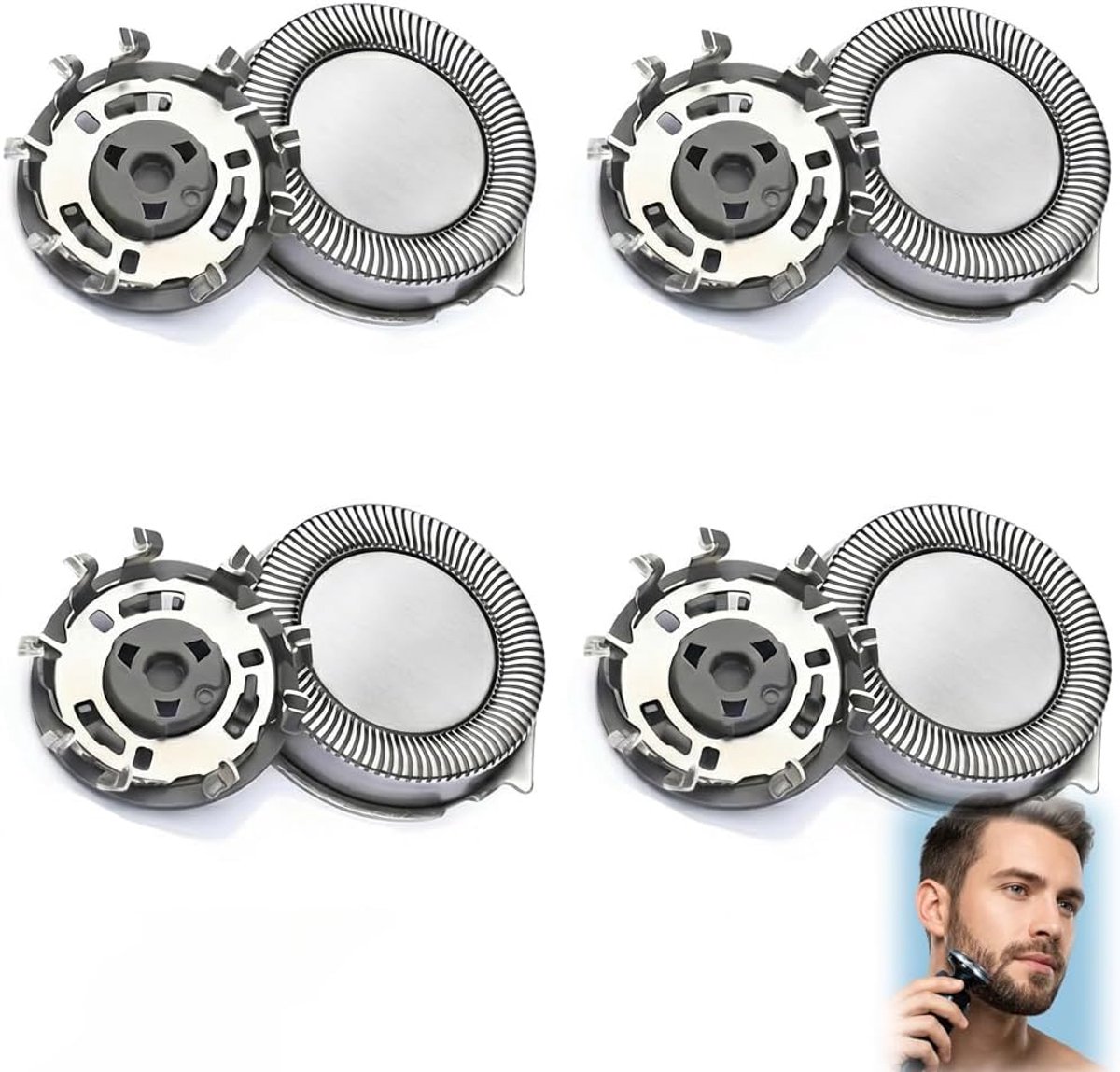 SnelShoppen - Vervangende Scheerkoppen SH30/SH50 voor Elektrisch Scheerapparaat - 4 Stuks - Compatibel met Philips Serie 1000/1010/1020/1050/1060 - Co