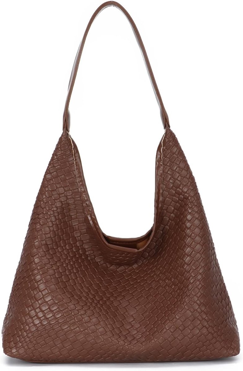 SnelShoppen - Grote Schoudertas Dames, PU Leer, Casual Shopper, Hobo Bag, Tote Bag voor Werk, Vakantie & Reizen, Bruin, 38x35x10cm