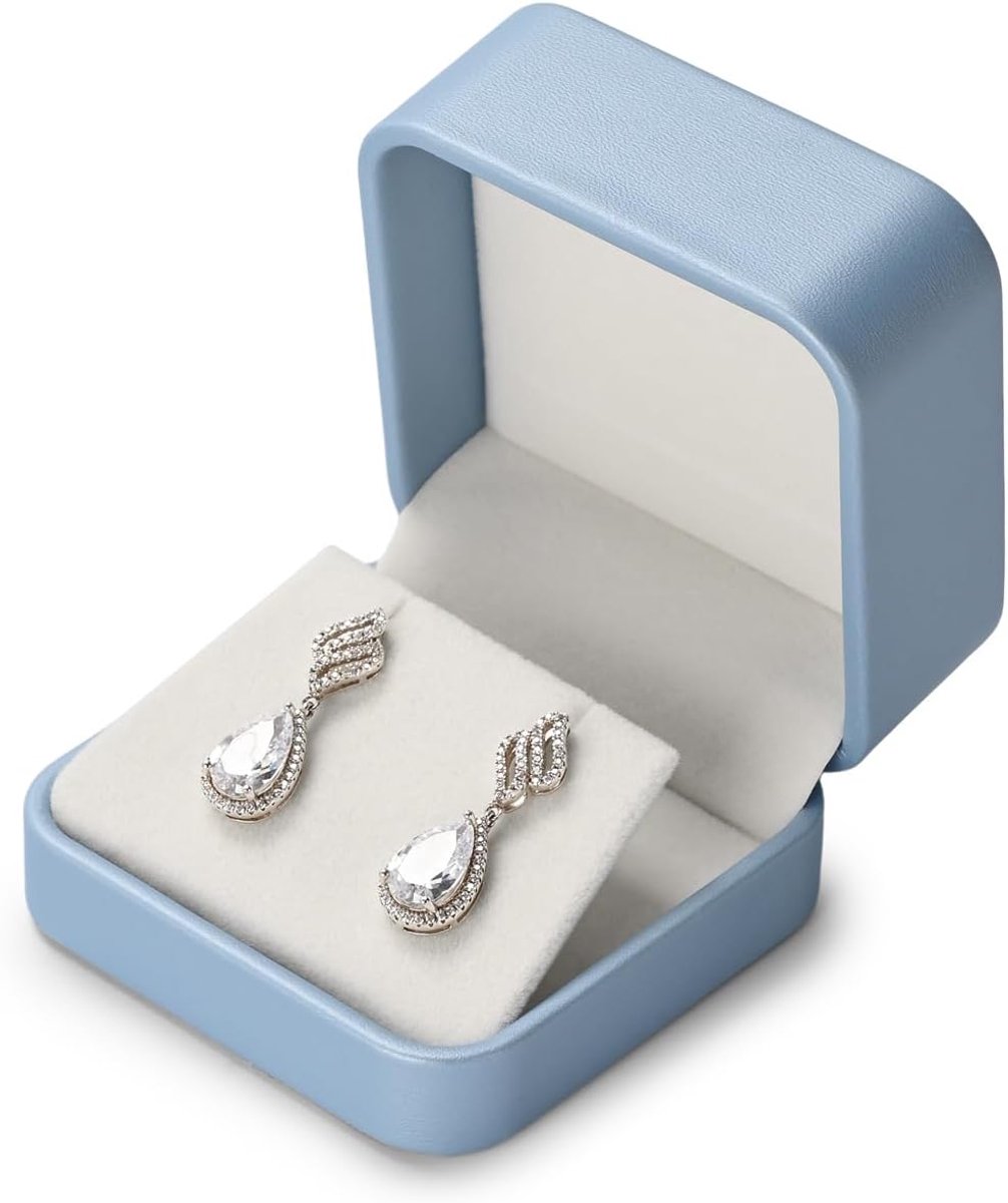 SnelShoppen - Earring Box Oorbellen Opbergdoos Sieraden Box PU Leer Blauw 7x7x4 cm - Perfect als Cadeau voor Valentijnsdag of Verjaardag