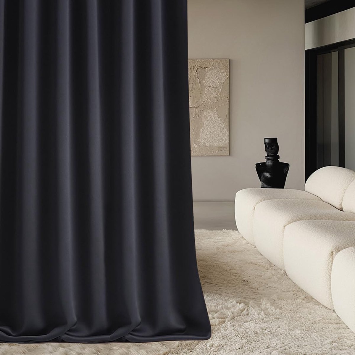 SnelShoppen - Aura Gordijn met Rimpelband, 140 x 280 cm, Zwarte Verduisterende Gordijnen, Decoratieve Moderne Raambekleding voor Woonkamer en Slaapkam