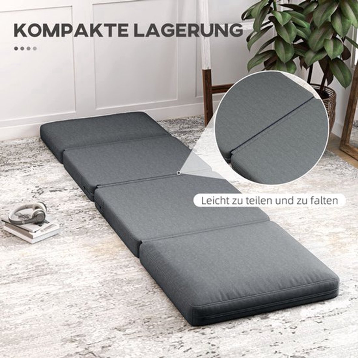 Opvouwbare Vloerstoel – Zitzak – Loungestoel – Padded Sofa – Zitkussen – Donkergrijs – 75x