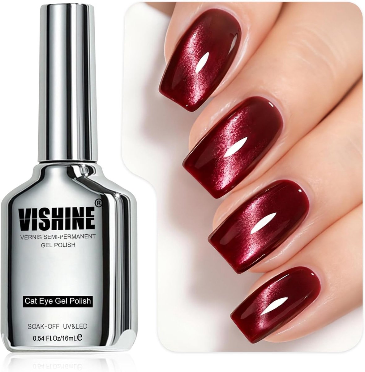 SnelShoppen - Glitter Cat Eye Gel Nagellak 15ml - Bourgogne Rood - Holografisch, Magnetisch Effect, Hoogglans, Salon Manicure, DIY Nagelkunst