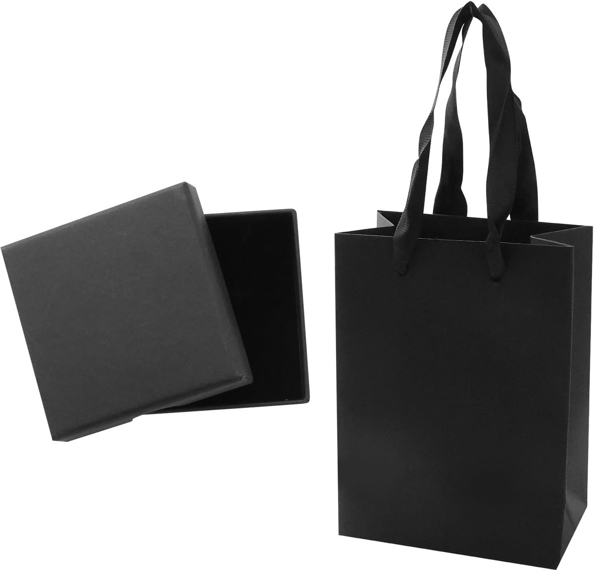 SnelShoppen - Sieradengeschenkdoos Zwart - Kleine Vierkante Cadeauddozen met Deksel - Inclusief Geschenkzakje voor Oorbellen, Ringen, Halskettingen -