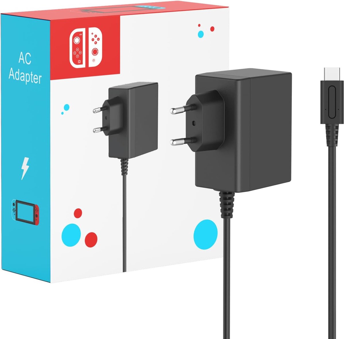 SnelShoppen - Switch Charger 45W Snellader met 3m Kabel voor Switch Lite/OLED/Steam Deck - Fast Charging Adapter, TV Mode Compatibel, Ideaal voor Gami