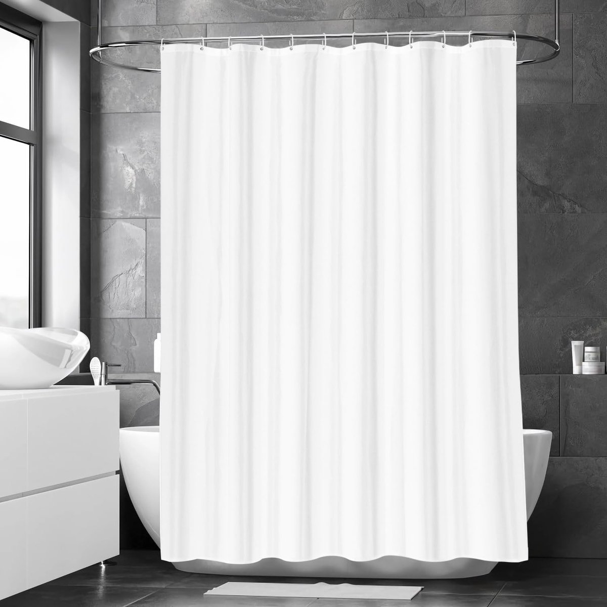 SnelShoppen - Douchegordijn 180x220 cm - Waterdicht Polyester - Antimould Badkamer Gordijn met 12 Haken - Wit - Voor Bad en Douche