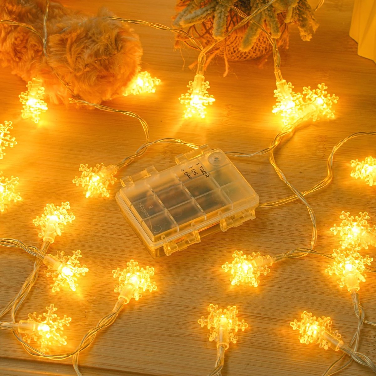 SnelShoppen - 6m 40 LED Sneeuwvlok Fairy Lights - Warm Witte Buitenverlichting met Timer - IP65 Waterdichte String Lights voor Kerstdecoratie, Balkon,