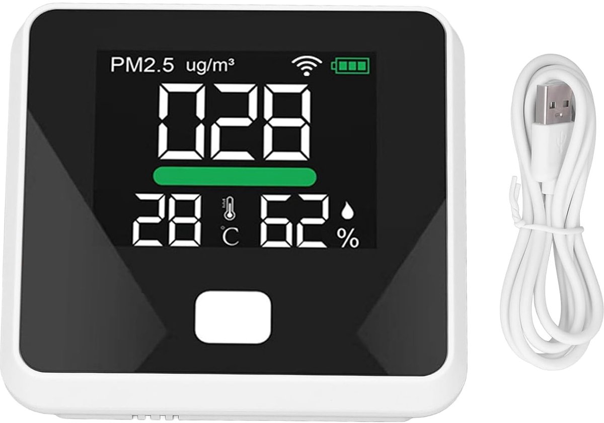 SnelShoppen - WiFi Indoor Luchtkwaliteitsmonitor, CO2 Detector, PM2.5 Meter met 1000mAh USB, Nauwkeurige Temperatuur en Vochtigheid, LCD Kleurenscherm