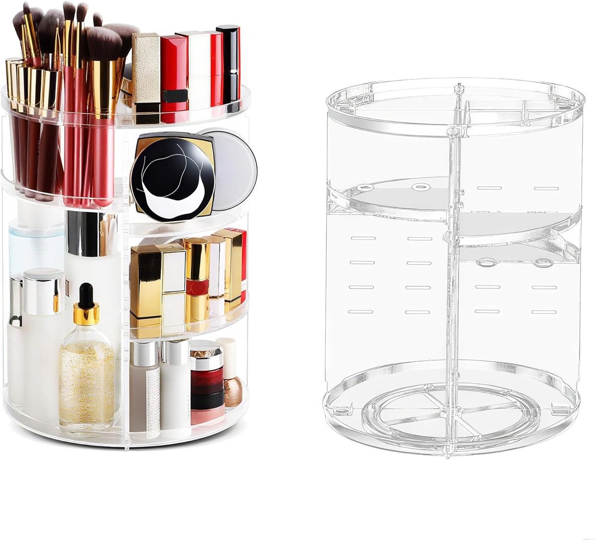 SnelShoppen - Makeup Organiser 360° Rotatie, Transparante Cosmetica Organiser met 6 Verstelbare Laag, Draaibare Makeup Opbergdoos voor Slaapkamer en B