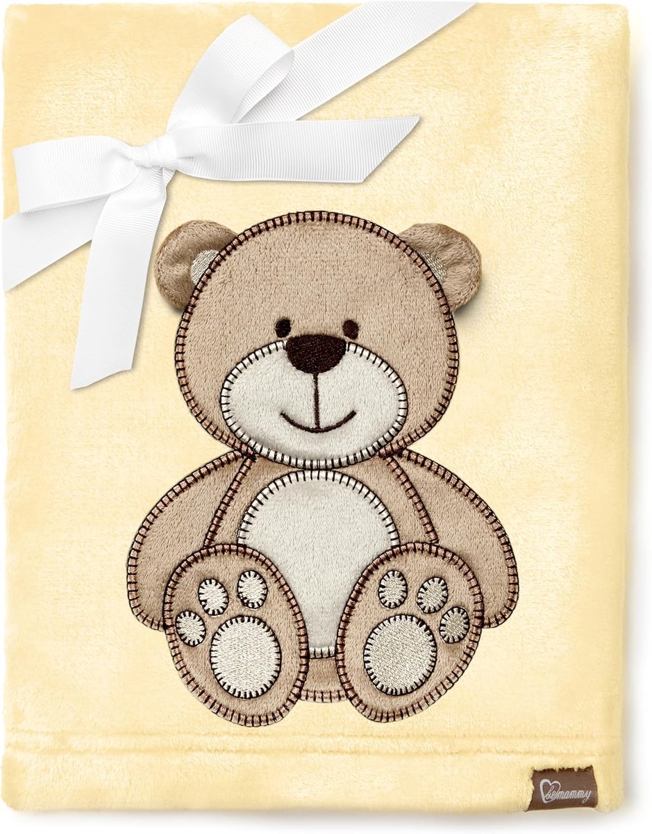SnelShoppen - Warm Kinderen Dekentje - Hypoallergene Microfiber - 3D Toepassing - Knuffel Cadeau voor Kinderen - Geel - Beer - Perfect voor Herfst en
