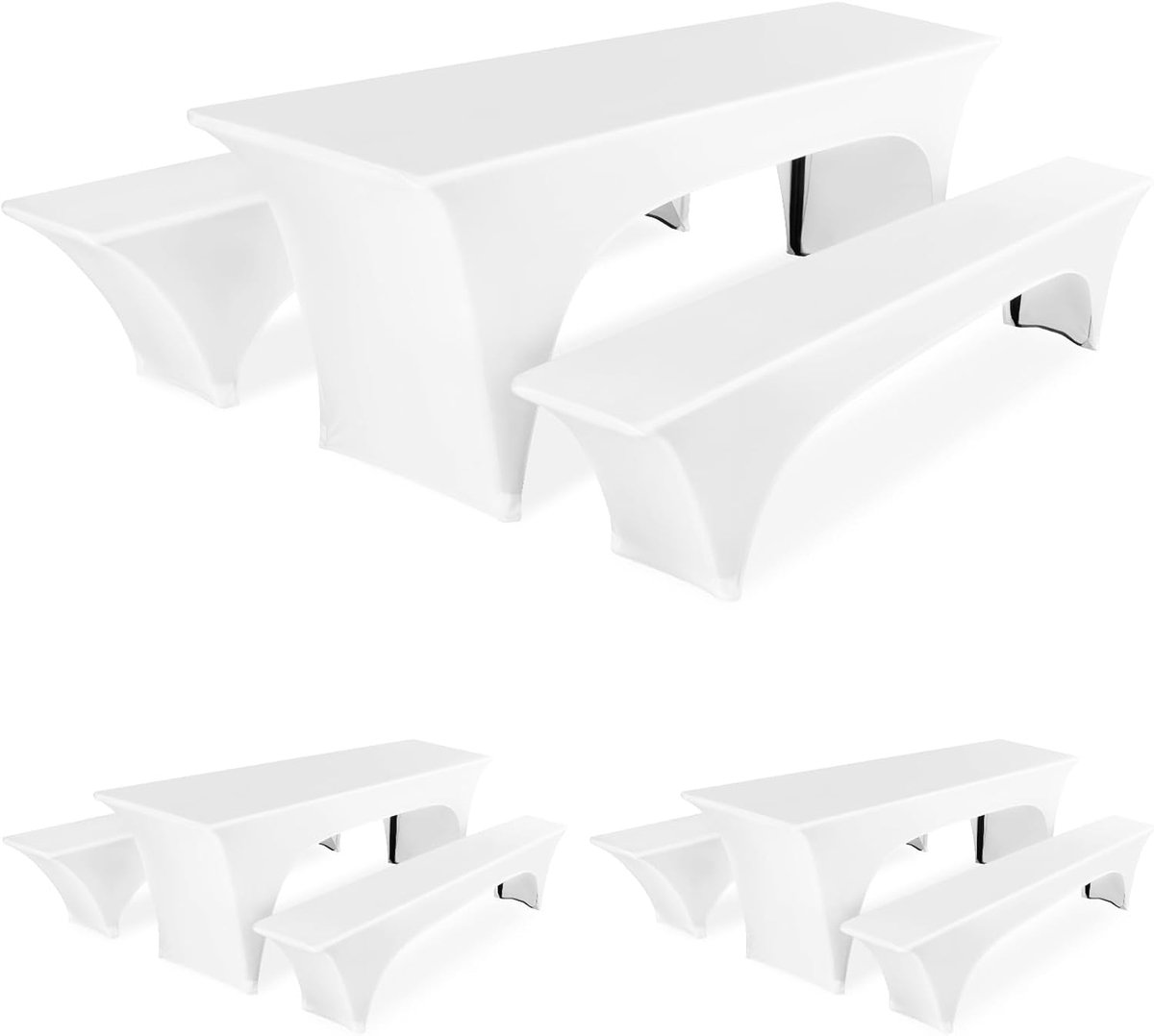 SnelShoppen - 3-delige Set Biertafel Covers, Witte Rekbare Hoezen voor Biertafel en Bankjes, 220x50x80cm, Ideaal voor Feesten, Tuin, Banquet en Campin