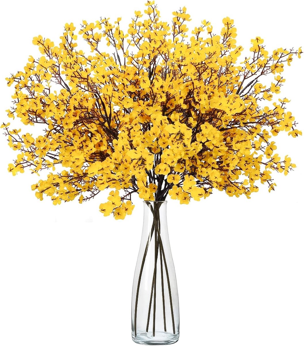 SnelShoppen - 6 Gele Kunstbloemen Boeketten - Realistische Winter Zoete Bloemen - Gypsophila Nepbloemen voor Binnen & Buiten - Perfect voor Bruiloft,
