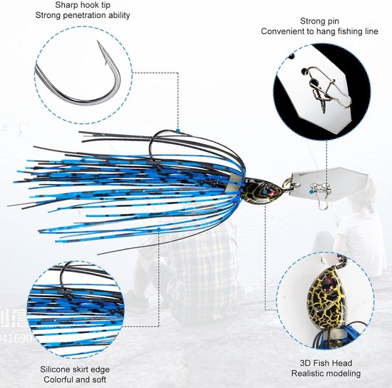 SnelShoppen - Chatterbait Pike 15g Set - Chatterbaits Lures voor Roofvisserij - 3D Visogen, Metallic Glitter Blad, Hypnotische Bewegingen, Perfect voo van Snelshoppen — afbeelding 2