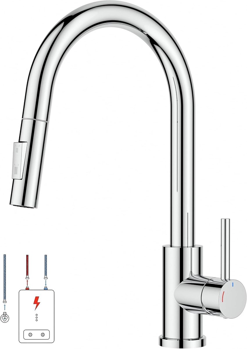 SnelShoppen - Low Pressure Keuken Mengkraan, Uittrekbare Keuken Faucet, Enkele Handgreep Mengkraan voor Warm en Koud Water, Geschikt voor Boilers en O