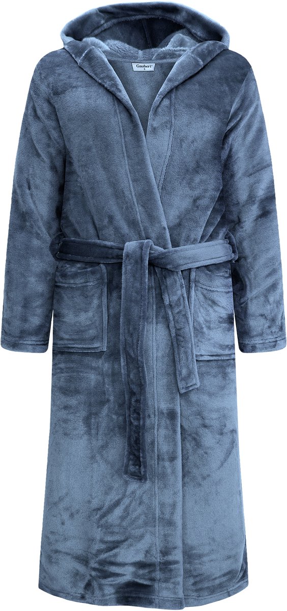 Unisex Badjas Extra Lang met Capuchon en Ceintuur - Ochtendjas - Superzacht Coral Fleece - Heren Dames - Ocean Grey - Maat XXL/3XL - 8210-Grey