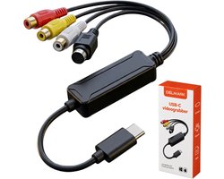 Delmark USB-C Video Grabber - AV naar USB-C Laptop of mobiel - RCA Video-opnamekaart - Plug & play op Windows en MacOS - VHS digitaliseren