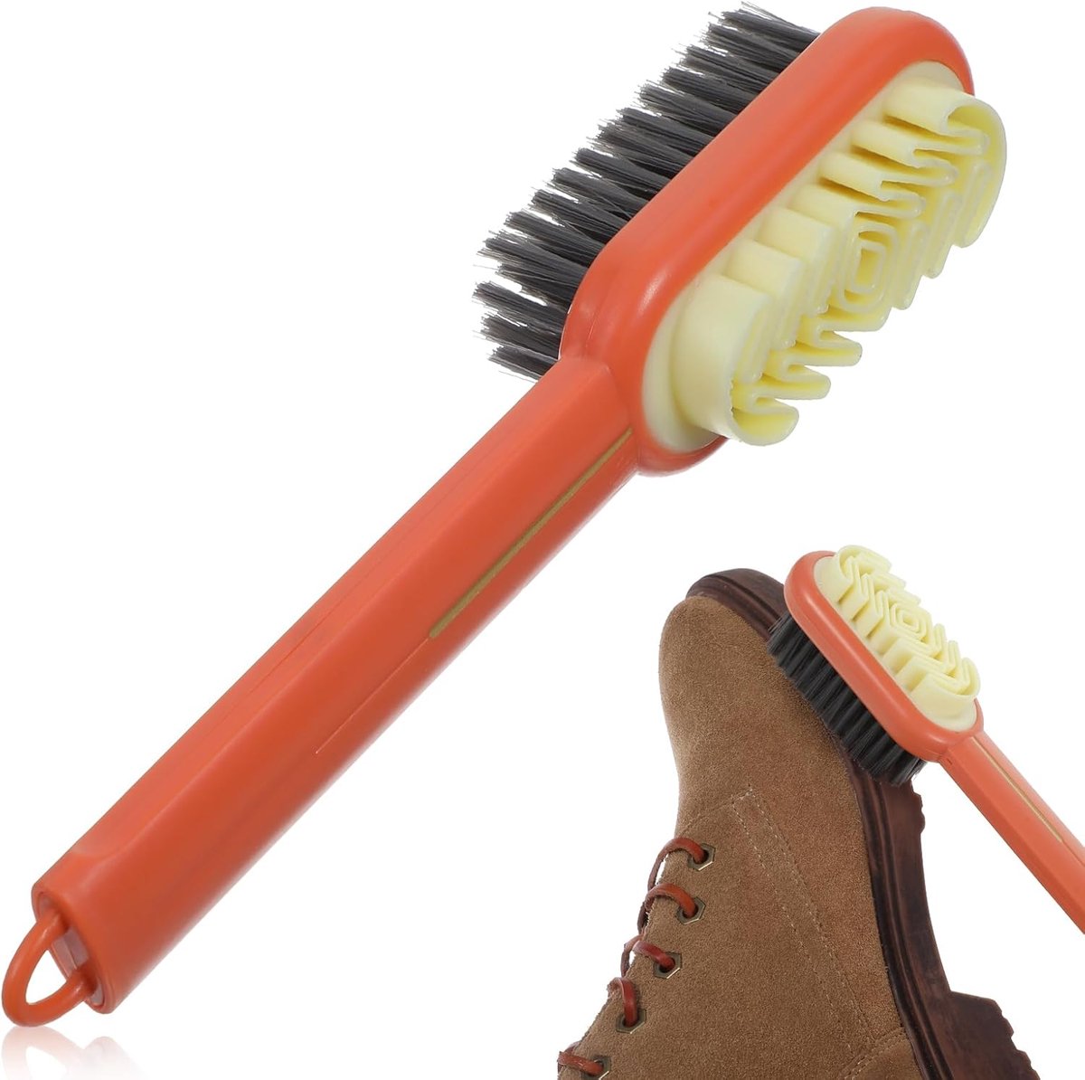 SnelShoppen - 2-in-1 Oranje Suède Borstel voor Schoenen, Zachte Plastic Varkenshaar, Rubber Luie Schoen Borstel voor Nubuck Reiniging en Onderhoud