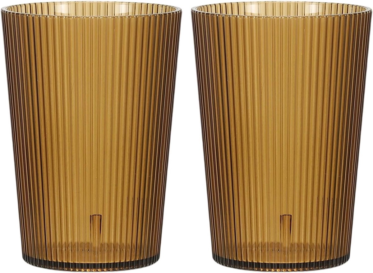 SnelShoppen - Herbruikbare Drinkglazen Set van 2 - Transparante Plastic Glazen met Ribbels - Schokbestendig en Stapelbaar voor Bier, Cocktails, Water,