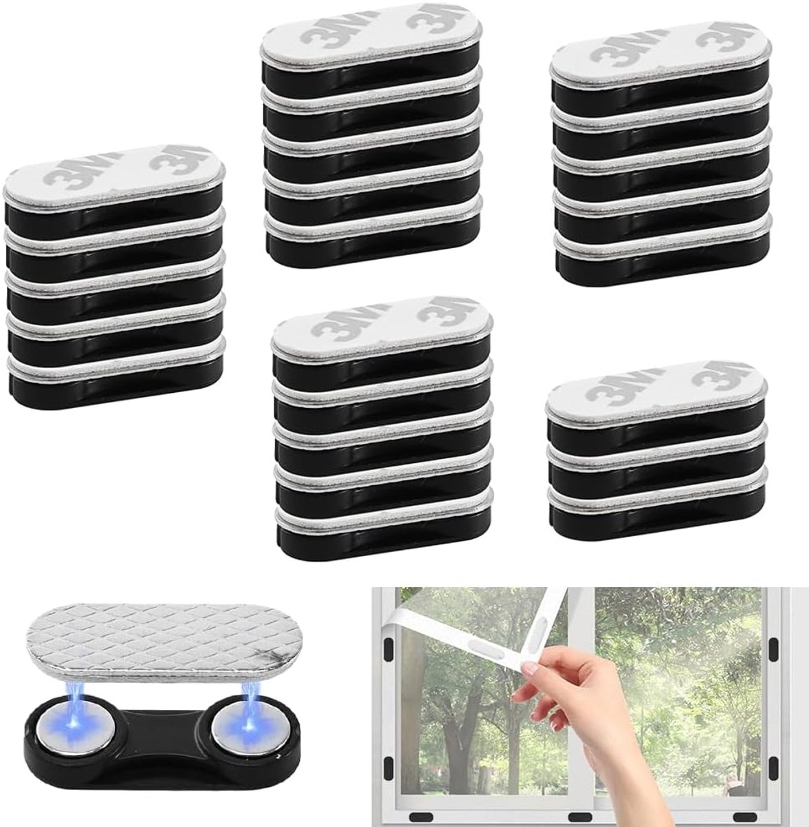 SnelShoppen - Vliegengaas voor Ramen Magnetisch, Zelfklevend, 24 Stuks, Effectieve Muggenbescherming voor Keuken, Slaapkamer, Woonkamer en Balkon