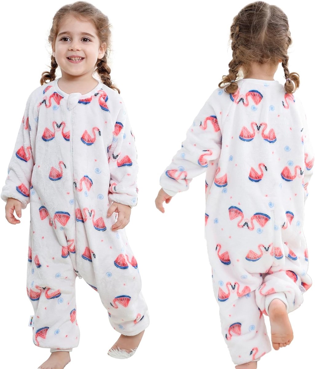 SnelShoppen - Baby Slaapzak met Voeten 2.5 Tog, Flanellen Slaapzak voor Kinderen 3-4 Jaar, Winter Pyjama met Mouwen, Flamingo Design, Comfortabele Sla