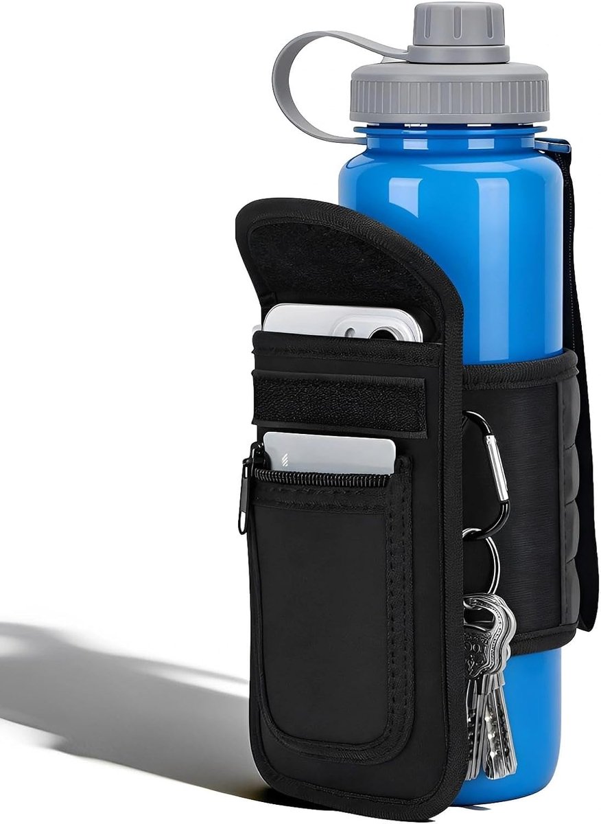 SnelShoppen - Sporttas voor Mobiele Telefoon en Sportfles - Magnetische Gymtas - Zwart - Neopreen - Geschikt voor 500ml tot 1000ml Waterflessen