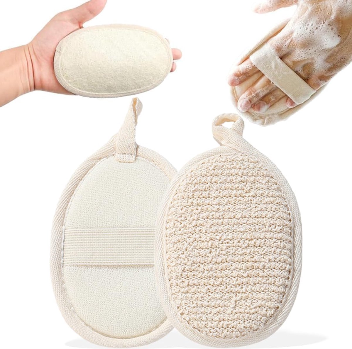 SnelShoppen - 2 Stuks Biologische Loofah Sponsen, Diepe Lichaamsreiniger, 100% Organisch en Afbreekbaar, Ideaal voor Bad en Douche, 9x14 cm