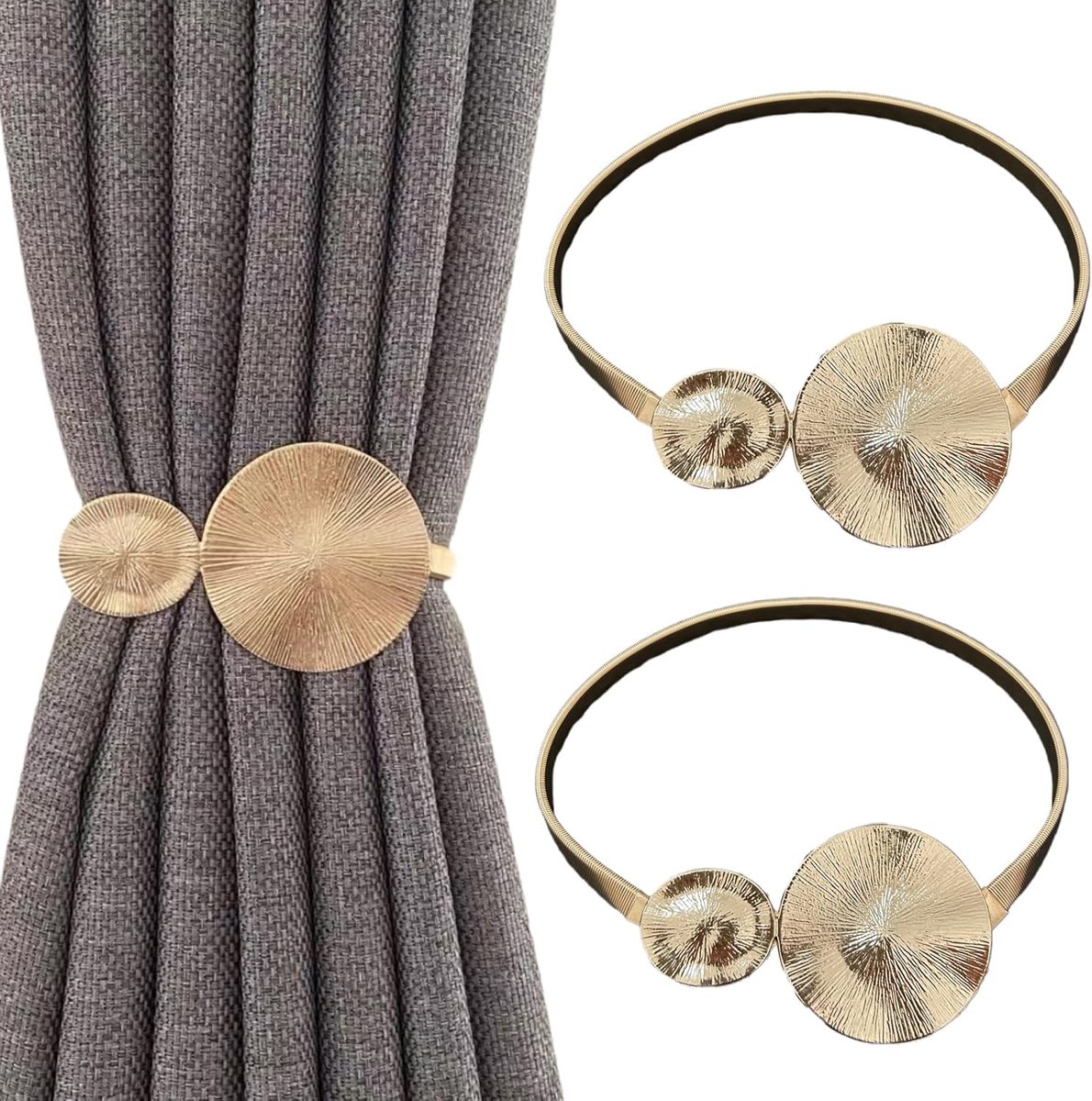SnelShoppen - 2 Pcs Gouden Metalen Gordijnhouders Lotus Blad - Moderne Gordijnaccessoires voor Woonkamer, Slaapkamer - Perfect voor Binnengebruik