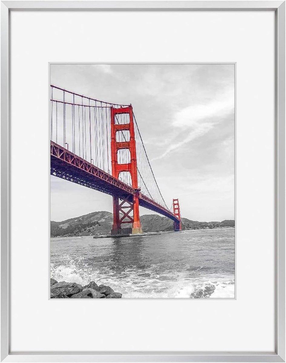 SnelShoppen - Aluminium Fotolijst 11x14 met Ivoor Kleur Matte voor 8x10 Foto - Metaal Fotolijst Collectie in Zilver met Echt Glas - Perfect voor Wandd