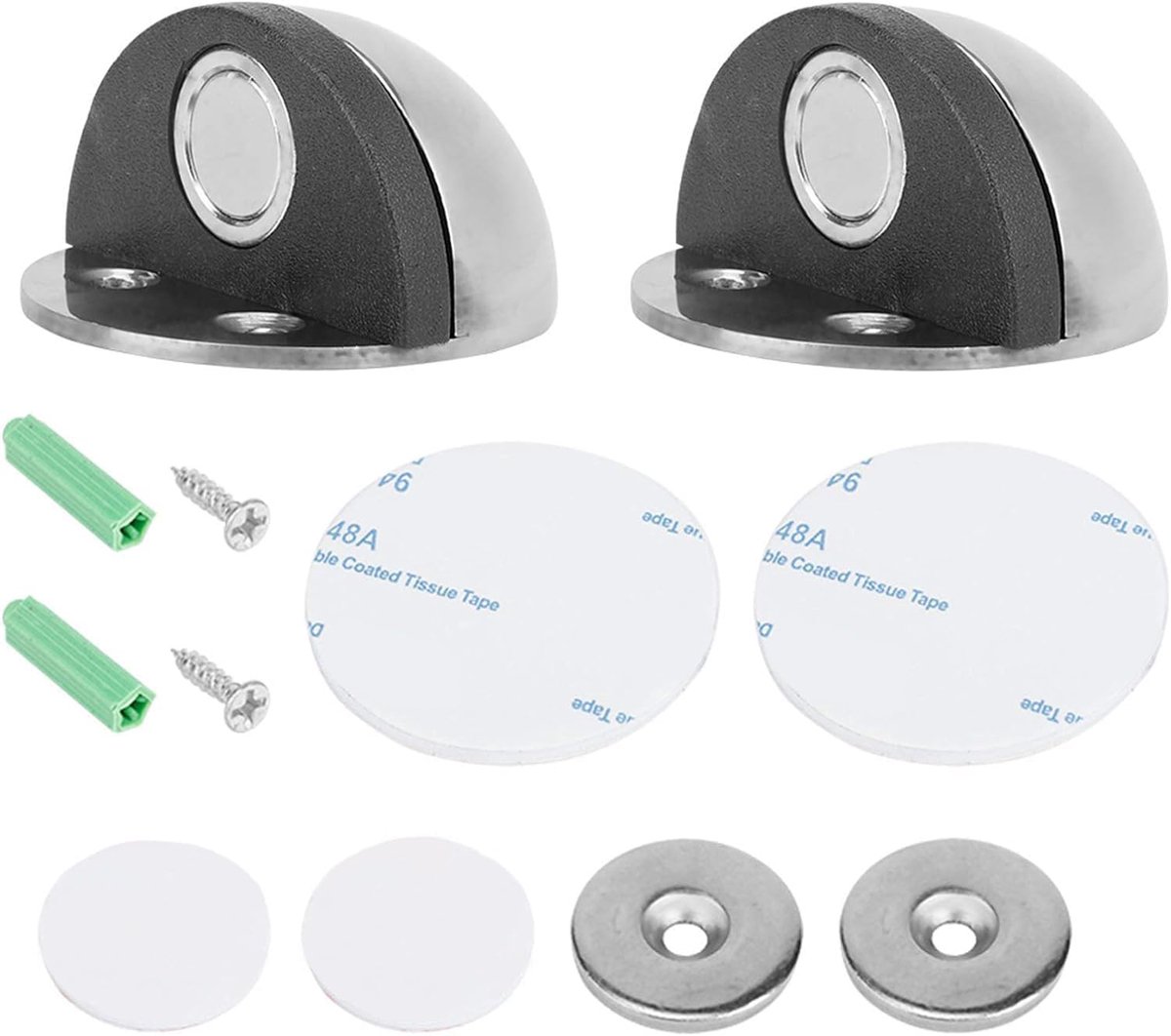 SnelShoppen - 2PCS Magnetische Deurstopper - Halve Maan Vloerdeurstopper met Rubber Bumper - RVS Deurstopper voor Wandbescherming - Ideaal voor Thuis