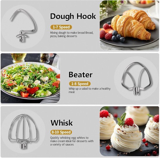 SnelShoppen - Blender 5.5 QT, 10-Weg Kantelkop, Keuken Mixer met RVS Kom, Kneedhaak, Garde, Compact & Lichtgewicht, Zwart voor Thuisgebruik van Snelshoppen — afbeelding 2