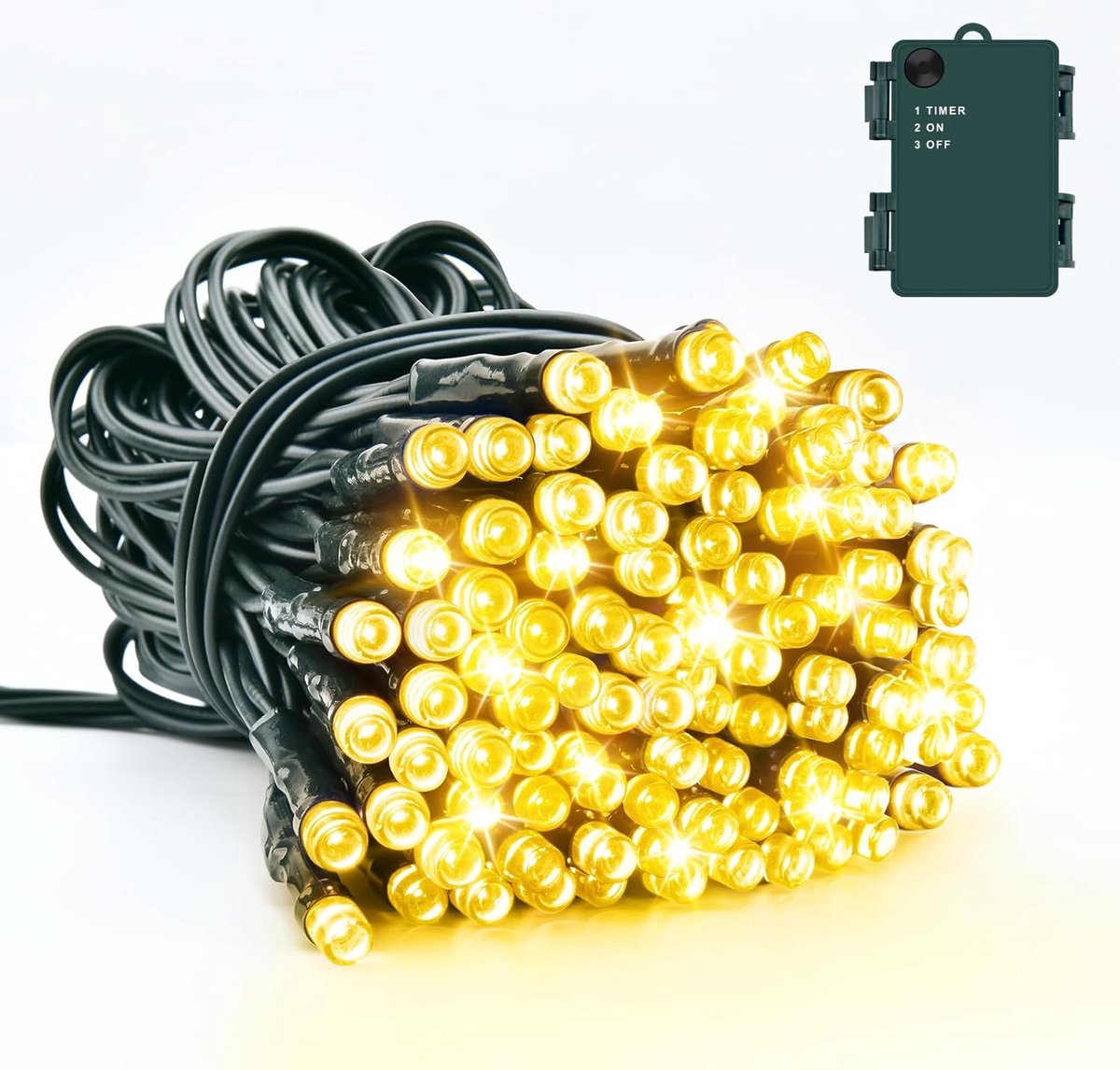SnelShoppen - 5m Warm White LED Fairy Lights met Timer - IP65 Waterdichte Lichtjes - Groen Kabel - Perfect voor Kerstdecoratie, Tuin en Feestjes