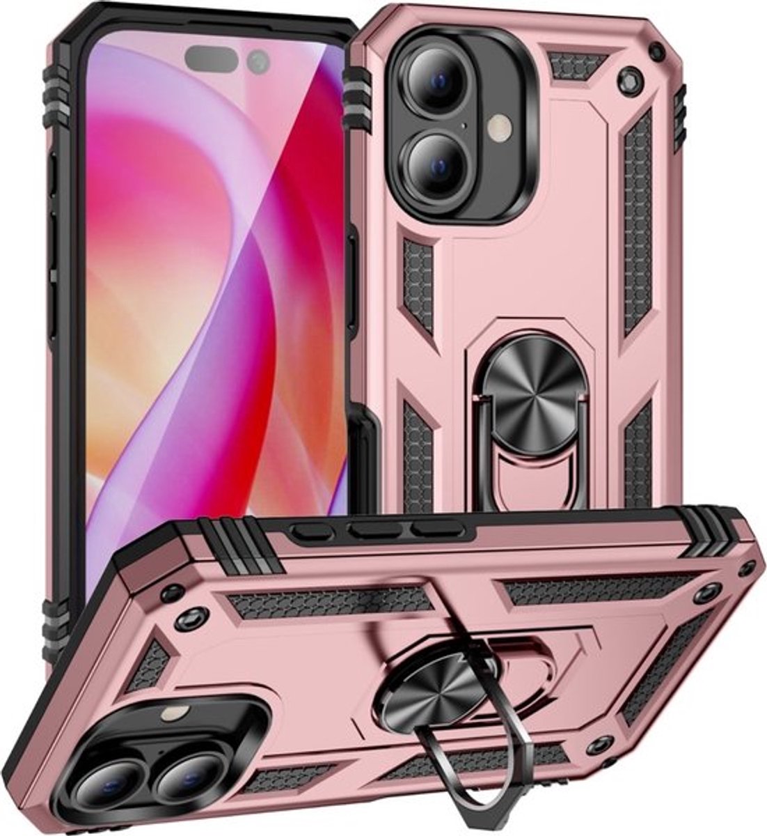 Hybrid Armor Backcover met Kickstand Ring – Geschikt voor Apple iPhone 13 Pro – Rosegoud