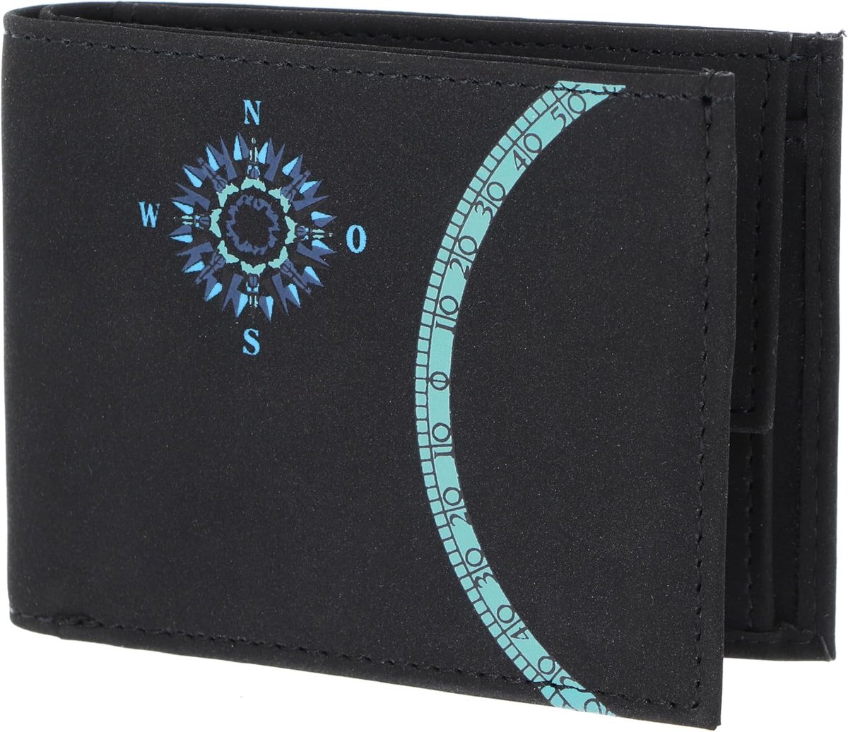 SnelShoppen - Compacte RFID Beschermde Portemonnee, Vegan Materiaal, Waterafstotend, Windrose Print in Cyan/Zwart, One Size voor Dagelijks Gebruik