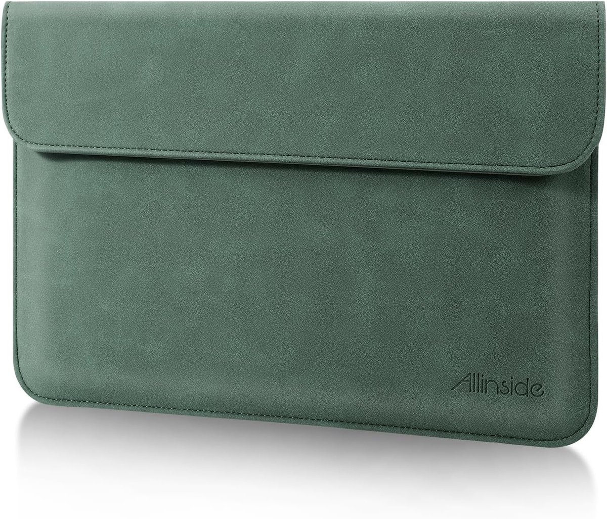 SnelShoppen - Laptop Sleeve Case 13-14 Inch voor MacBook Pro 14 2021-2024, PU Leer, Donkergroen, Beschermhoes, Kunststof, Zacht Voering, Ideaal voor W