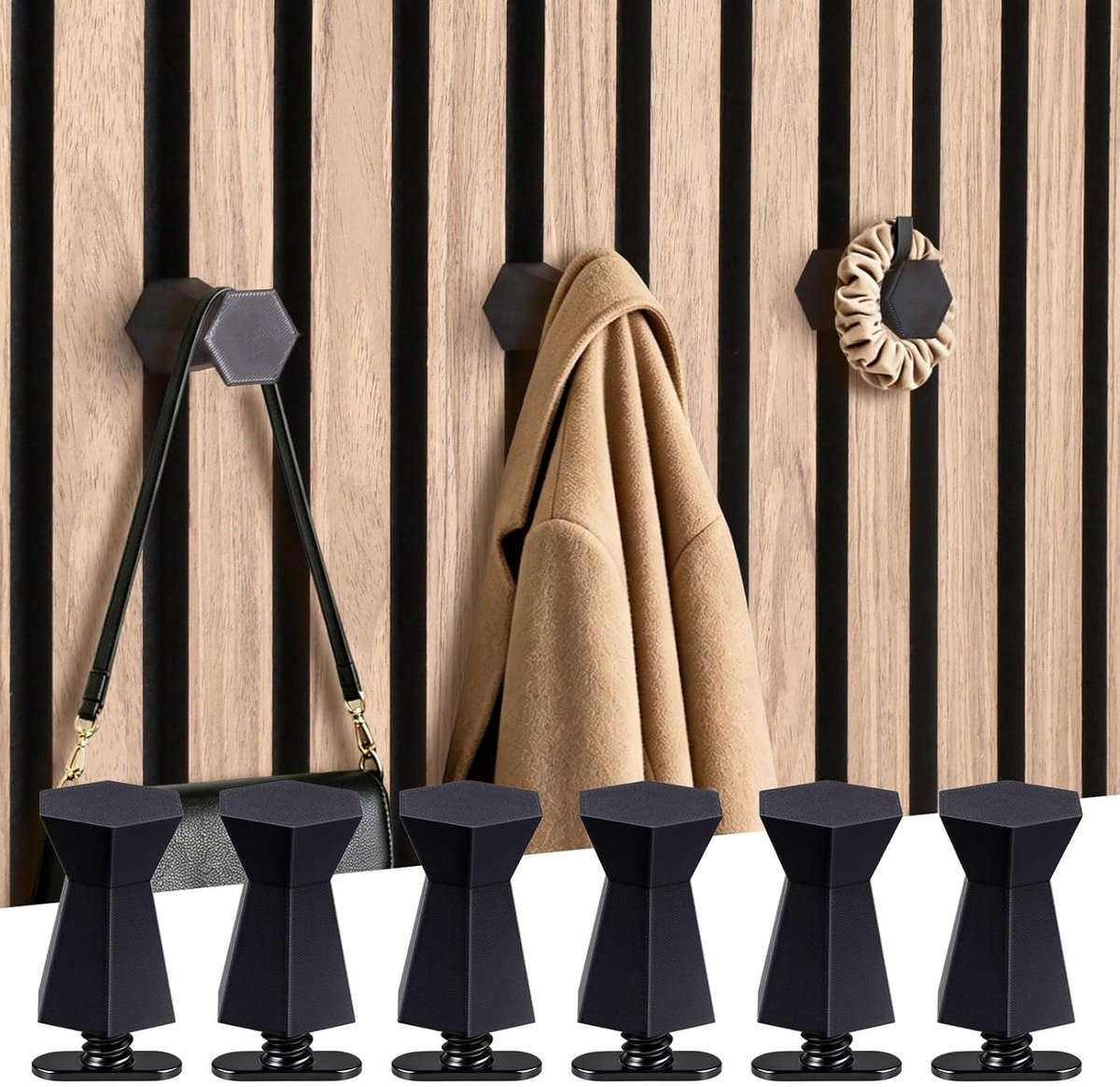 SnelShoppen - Set van 6 Flexibele Acoustic Wandhaakjes, Geen Boren, Verstelbare Geluidsabsorberende Panelen, Ideaal voor Jassen, Accessoires, Decorati